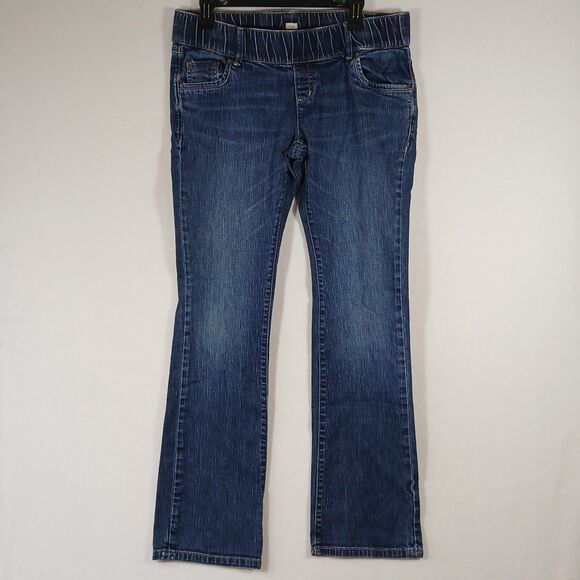 Old Navy Stretch Maternity Blue Jeans Size Medium Long Embroidered Pockets #475 - Picture 1 of 8